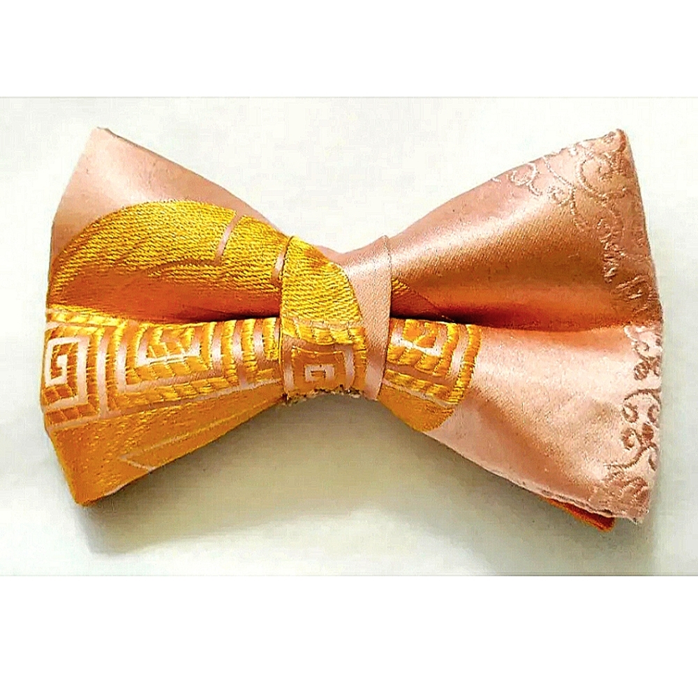 NEW Silk Brocade Bowtie. Pre-tied. Handmade. Pink/Gold. 4.5" x 2.75". Unisex